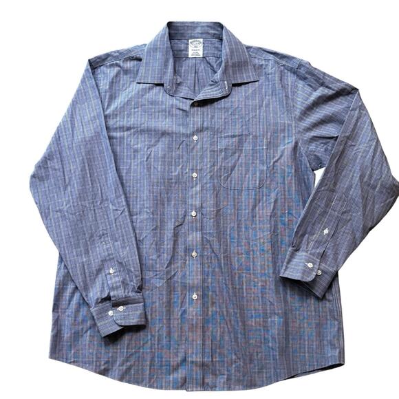 Brooks Brothers 1818 Blue Plaid Spread Collar No Iron Button Down Shirt Large - Picture 2 of 8